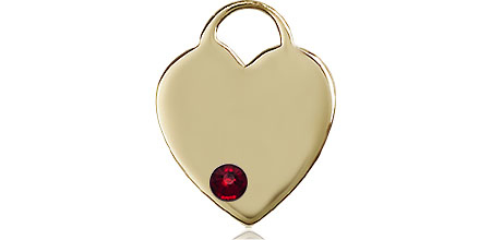 14kt Gold Heart Medal with a 3mm Garnet Swarovski stone