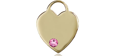 14kt Gold Heart Medal with a 3mm Rose Swarovski stone