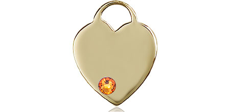 14kt Gold Heart Medal with a 3mm Topaz Swarovski stone