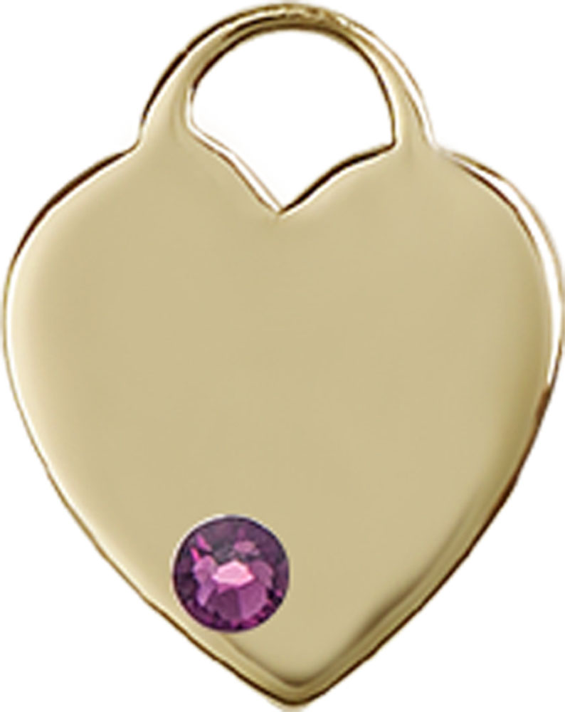 14kt Gold Heart Medal with a 3mm Amethyst Swarovski stone