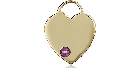 14kt Gold Heart Medal with a 3mm Amethyst Swarovski stone