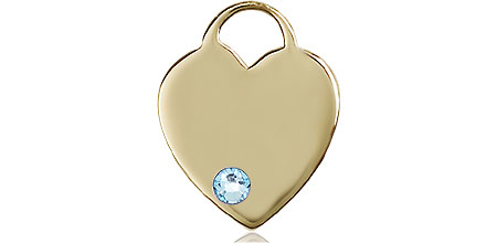 14kt Gold Heart Medal with a 3mm Aqua Swarovski stone