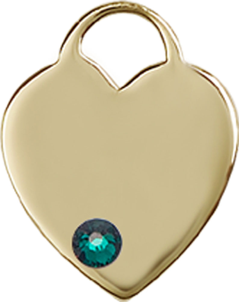 14kt Gold Heart Medal with a 3mm Emerald Swarovski stone