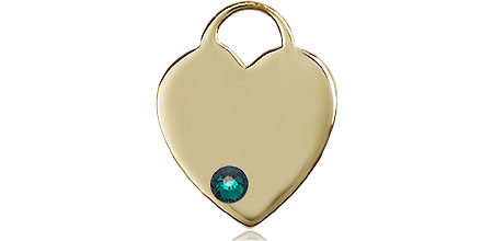 14kt Gold Heart Medal with a 3mm Emerald Swarovski stone