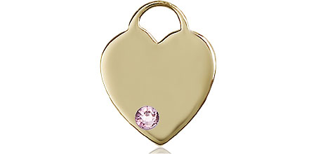 14kt Gold Heart Medal with a 3mm Light Amethyst Swarovski stone