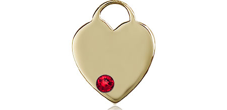 14kt Gold Heart Medal with a 3mm Ruby Swarovski stone