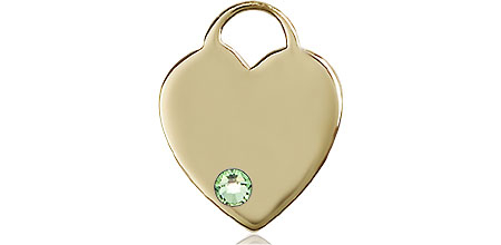 14kt Gold Heart Medal with a 3mm Peridot Swarovski stone