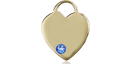 14kt Gold Heart Medal with a 3mm Sapphire Swarovski stone