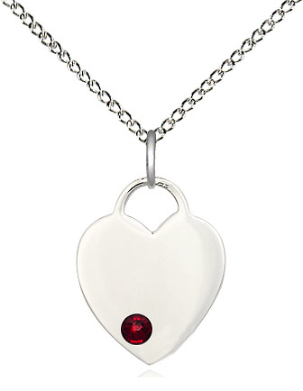 Sterling Silver Heart Pendant with a 3mm Garnet Swarovski stone on a 18 inch Sterling Silver Light Curb chain