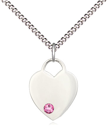 Sterling Silver Heart Pendant with a 3mm Rose Swarovski stone on a 18 inch Light Rhodium Light Curb chain