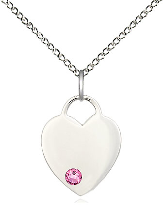 Sterling Silver Heart Pendant with a 3mm Rose Swarovski stone on a 18 inch Sterling Silver Light Curb chain