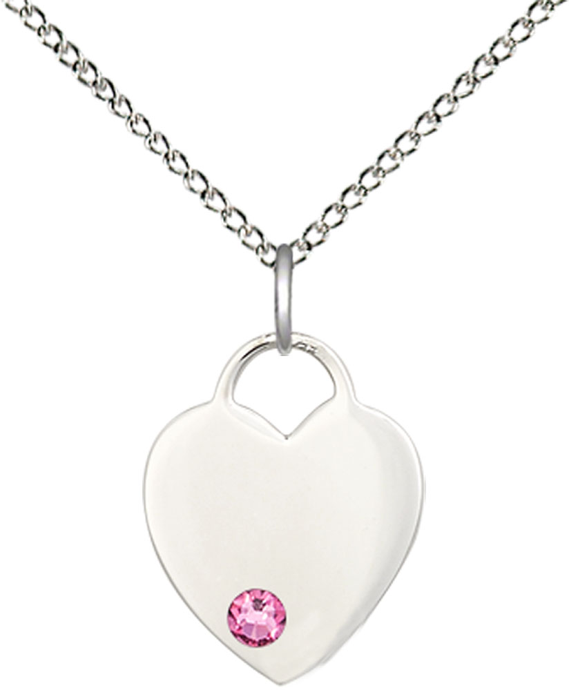 Sterling Silver Heart Pendant with a 3mm Rose Swarovski stone on a 18 inch Sterling Silver Light Curb chain