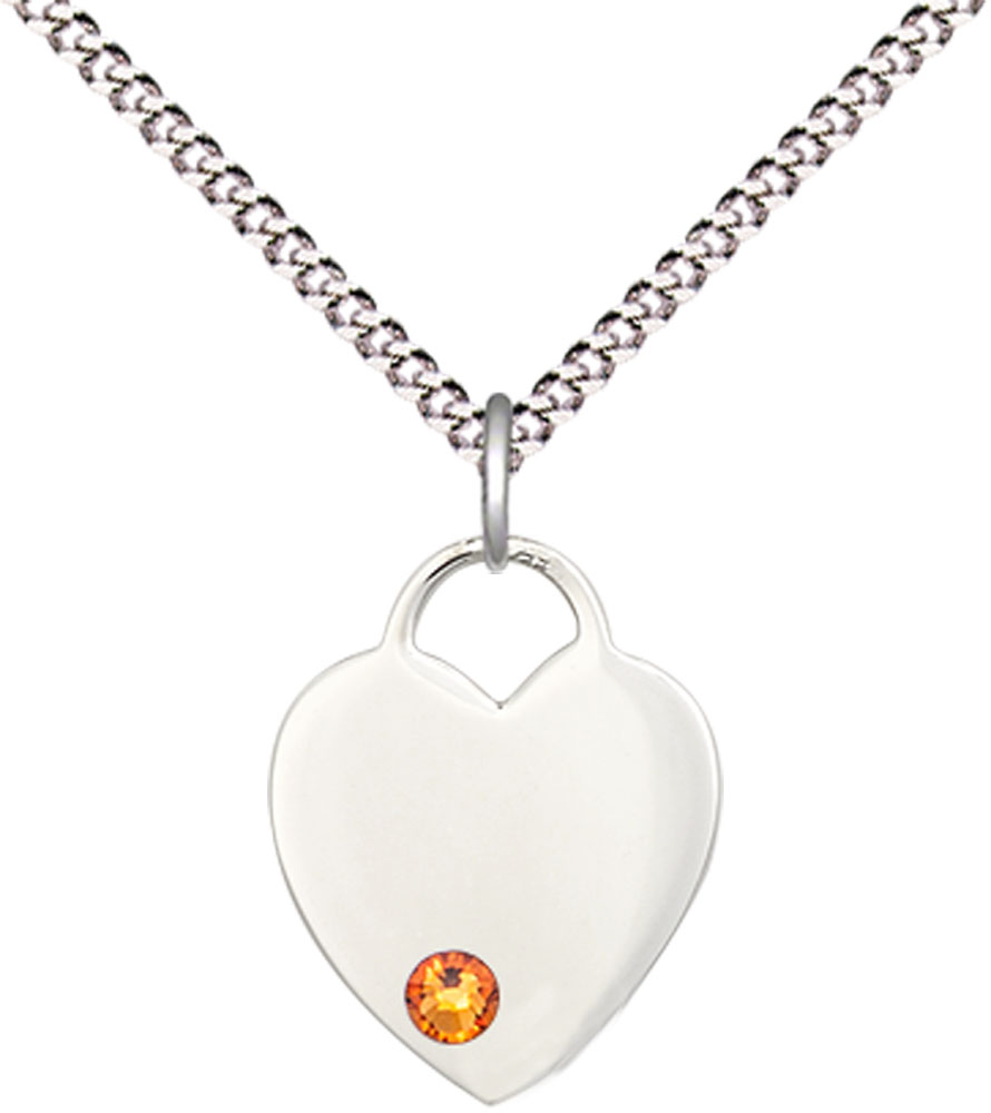 Sterling Silver Heart Pendant with a 3mm Topaz Swarovski stone on a 18 inch Light Rhodium Light Curb chain