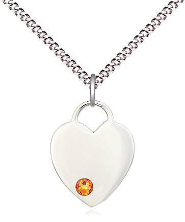 Sterling Silver Heart Pendant with a 3mm Topaz Swarovski stone on a 18 inch Light Rhodium Light Curb chain