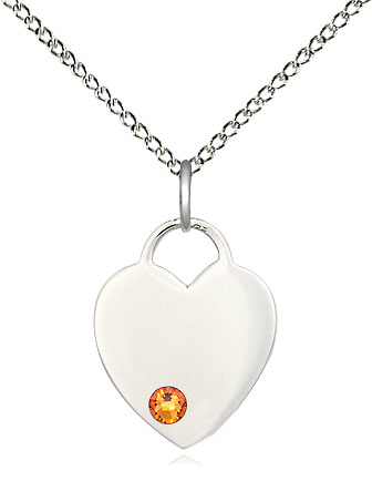 Sterling Silver Heart Pendant with a 3mm Topaz Swarovski stone on a 18 inch Sterling Silver Light Curb chain