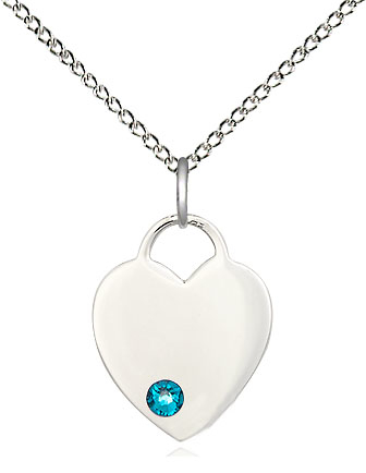Sterling Silver Heart Pendant with a 3mm Zircon Swarovski stone on a 18 inch Sterling Silver Light Curb chain
