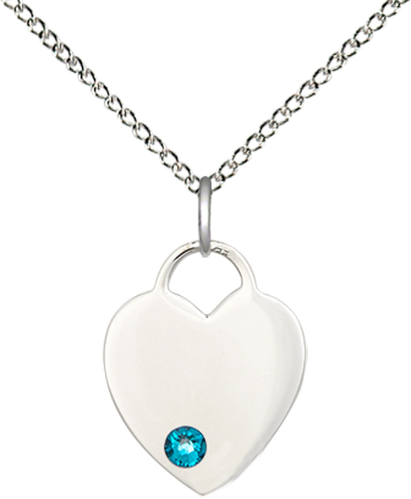 Sterling Silver Heart Pendant with a 3mm Zircon Swarovski stone on a 18 inch Sterling Silver Light Curb chain