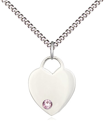 Sterling Silver Heart Pendant with a 3mm Light Amethyst Swarovski stone on a 18 inch Light Rhodium Light Curb chain
