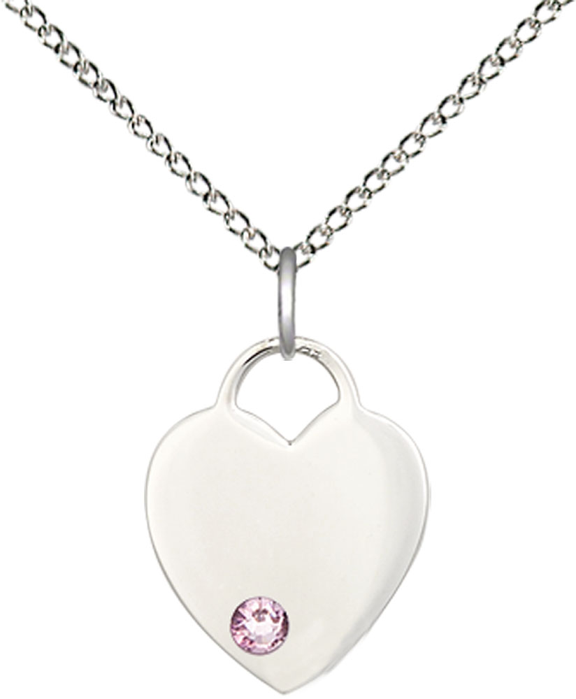 Sterling Silver Heart Pendant with a 3mm Light Amethyst Swarovski stone on a 18 inch Sterling Silver Light Curb chain