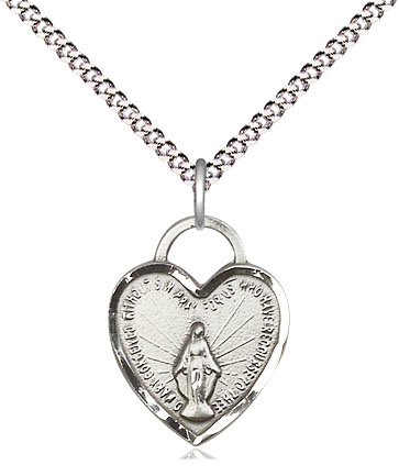 Sterling Silver Miraculous Heart Pendant on a 18 inch Light Rhodium Light Curb chain