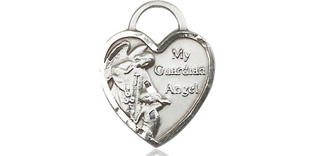 Sterling Silver Guardian Angel Heart Medal