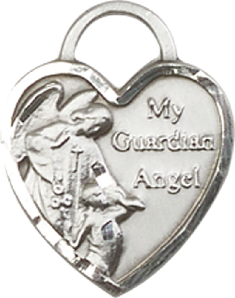 Sterling Silver Guardian Angel Heart Medal