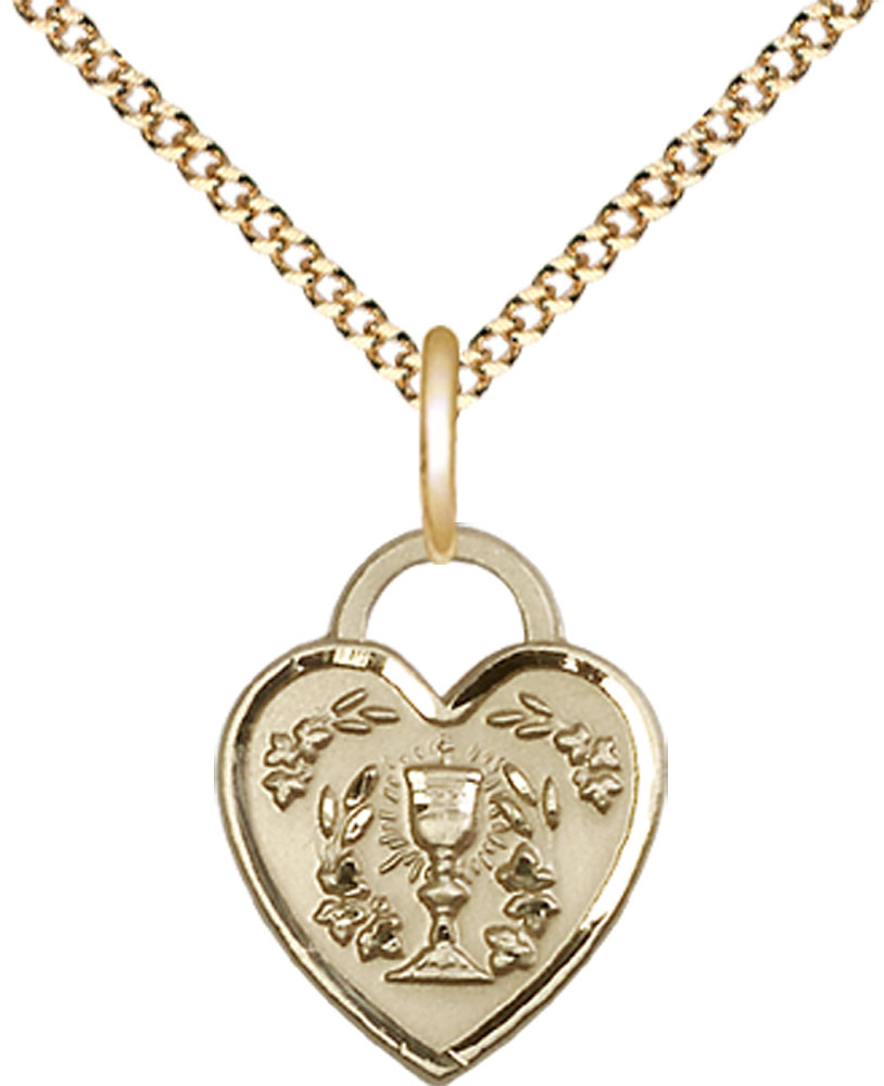 14kt Gold Filled Communion Heart Pendant on a 18 inch Gold Plate Light Curb chain