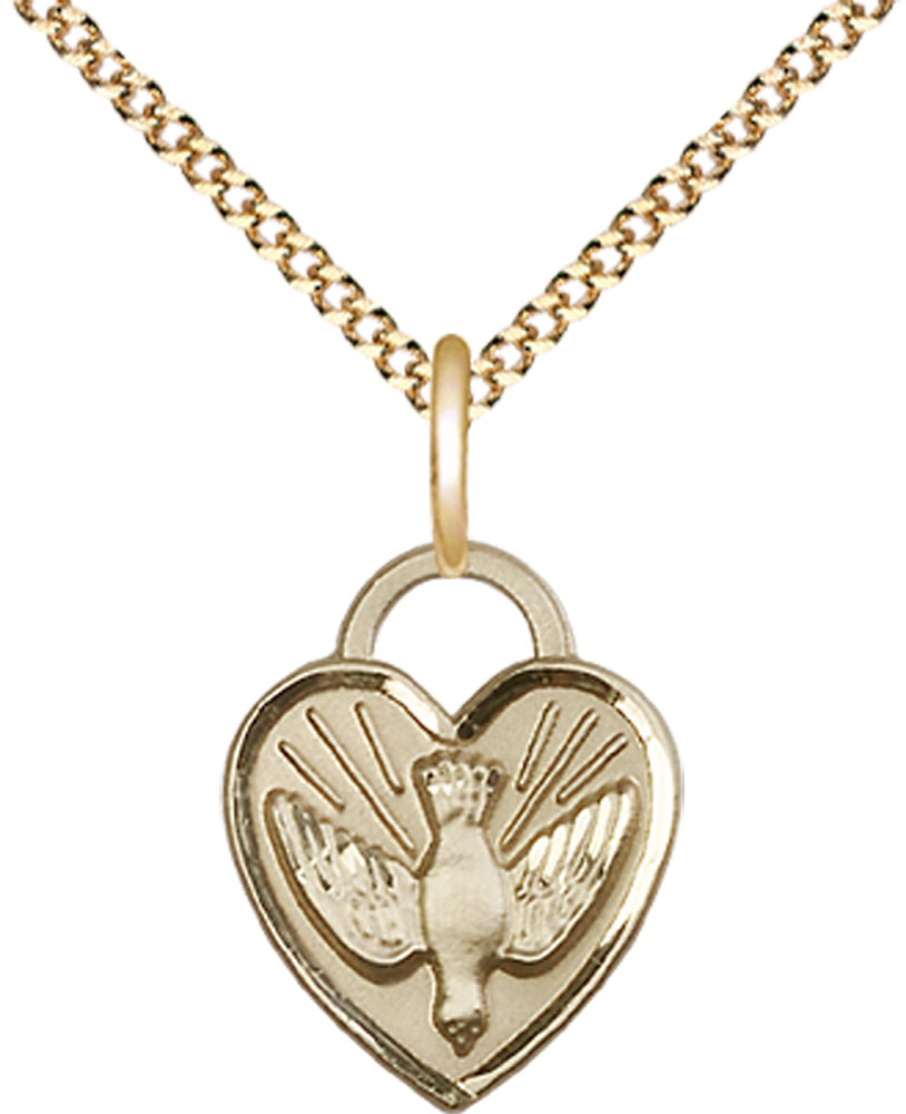 14kt Gold Filled Confirmation Heart Pendant on a 18 inch Gold Plate Light Curb chain