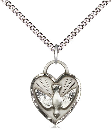Sterling Silver Confirmation Heart Pendant on a 18 inch Light Rhodium Light Curb chain