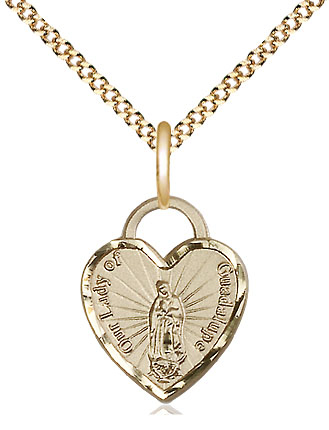 14kt Gold Filled Our Lady of Guadalupe Heart Pendant on a 18 inch Gold Plate Light Curb chain