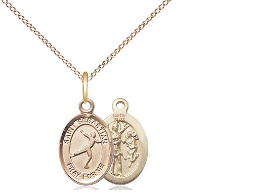 14kt Gold Filled Saint Sebastian Figure Skating Pendant on a 18 inch Gold Filled Light Curb chain