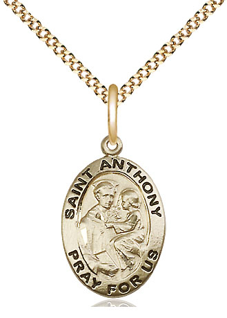 14kt Gold Filled Saint Anthony of Padua Pendant on a 18 inch Gold Plate Light Curb chain