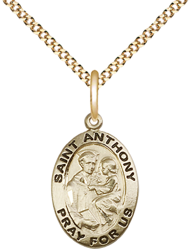 14kt Gold Filled Saint Anthony of Padua Pendant on a 18 inch Gold Plate Light Curb chain