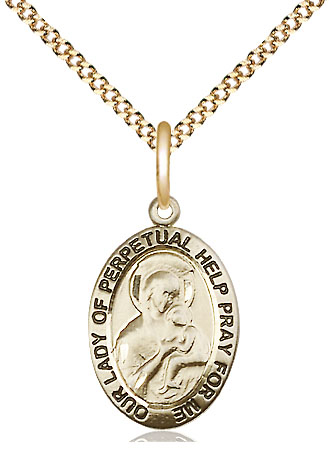 14kt Gold Filled Our Lady of Perpetual Help Pendant on a 18 inch Gold Plate Light Curb chain