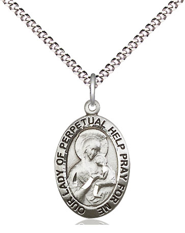 Sterling Silver Our Lady of Perpetual Help Pendant on a 18 inch Light Rhodium Light Curb chain