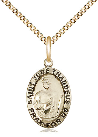 14kt Gold Filled Saint Jude Pendant on a 18 inch Gold Plate Light Curb chain