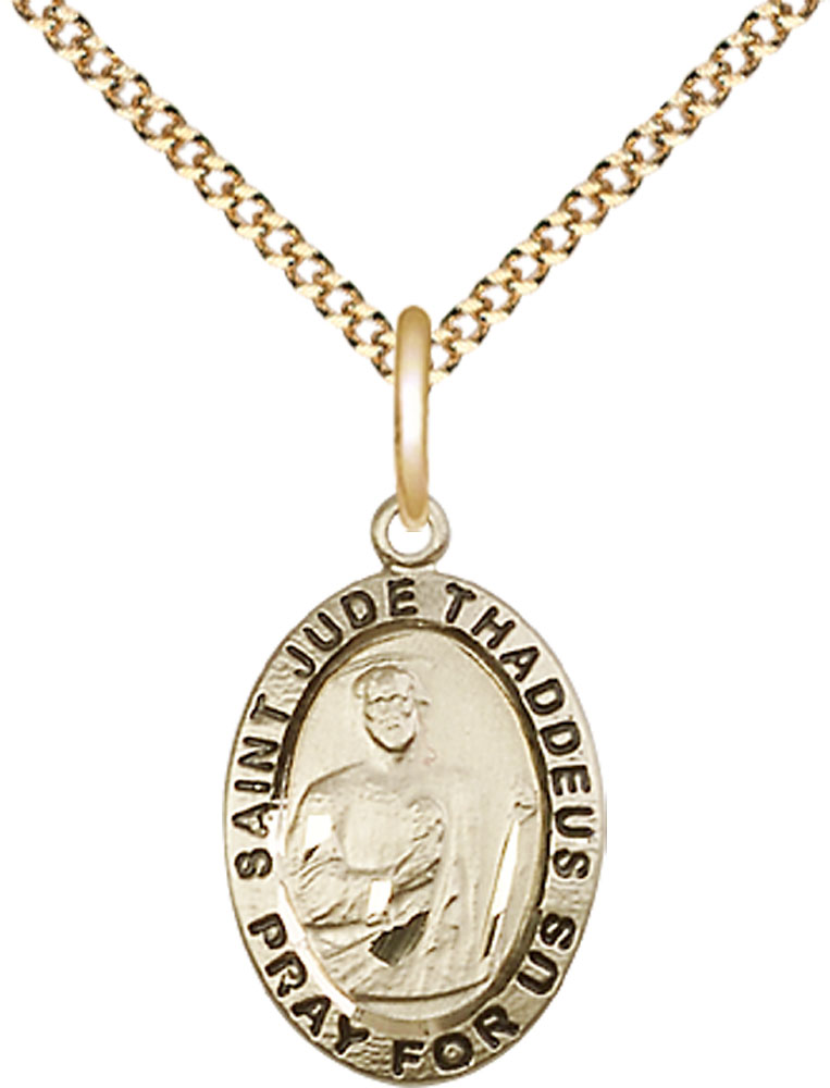 14kt Gold Filled Saint Jude Pendant on a 18 inch Gold Plate Light Curb chain