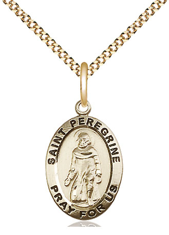 14kt Gold Filled Saint Peregrine Pendant on a 18 inch Gold Plate Light Curb chain