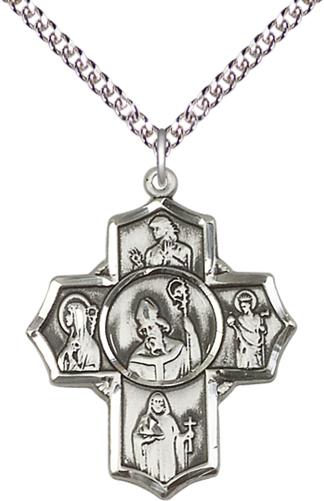 Sterling Silver Irish 5-Way Pendant on a 24 inch Sterling Silver Heavy Curb chain