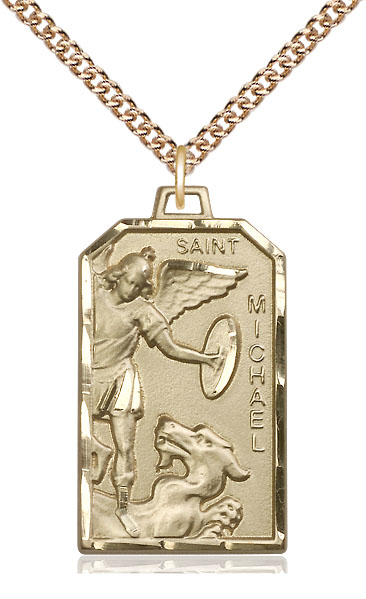 14kt Gold Filled Saint Michael the Archangel Pendant on a 24 inch Gold Filled Heavy Curb chain