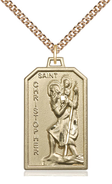 14kt Gold Filled Saint Christopher Pendant on a 24 inch Gold Filled Heavy Curb chain