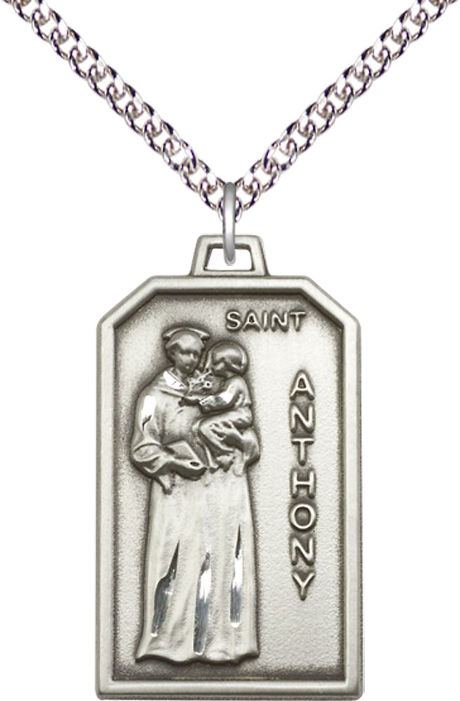 Sterling Silver Saint Anthony Pendant on a 24 inch Sterling Silver Heavy Curb chain