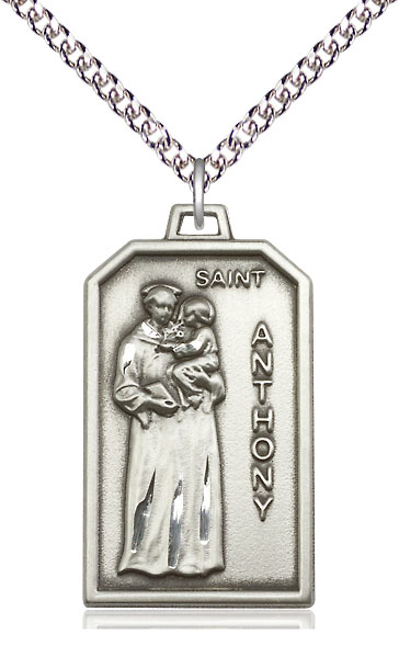 Sterling Silver Saint Anthony Pendant on a 24 inch Sterling Silver Heavy Curb chain