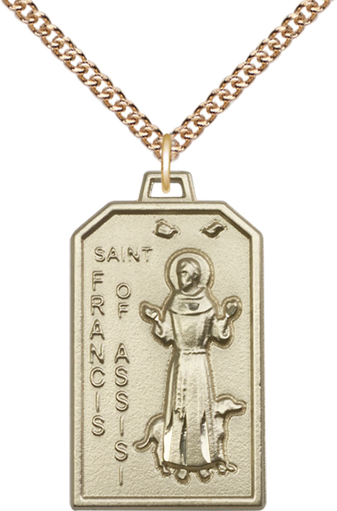 14kt Gold Filled Saint Francis Pendant on a 24 inch Gold Filled Heavy Curb chain
