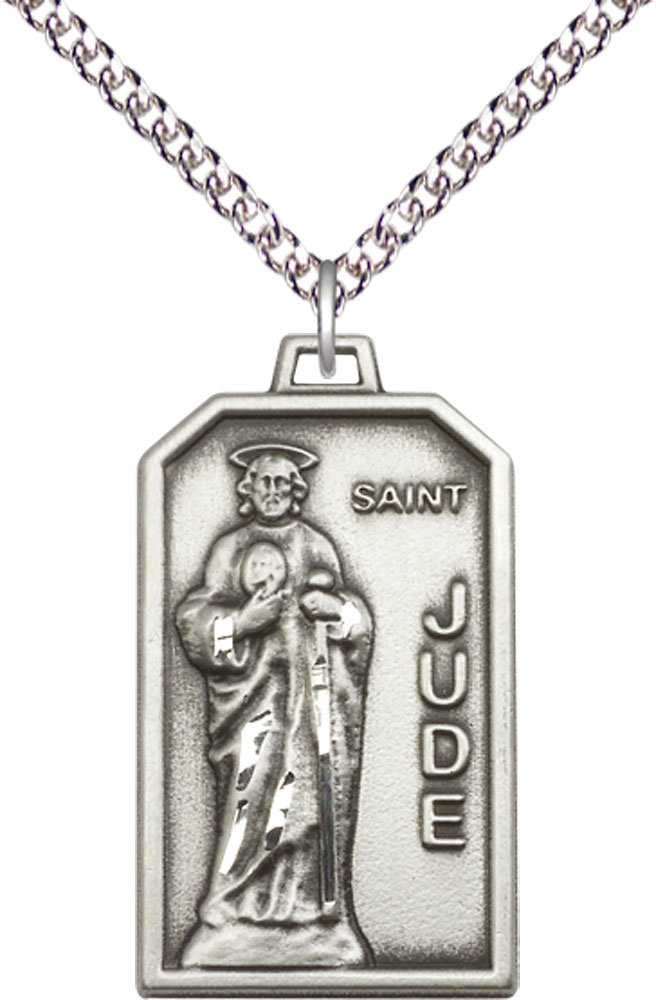 Sterling Silver Saint Jude Pendant on a 24 inch Sterling Silver Heavy Curb chain
