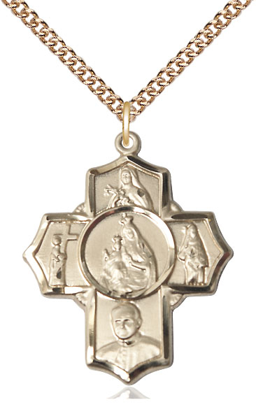 14kt Gold Filled Carmelite 4-Way Pendant on a 24 inch Gold Filled Heavy Curb chain