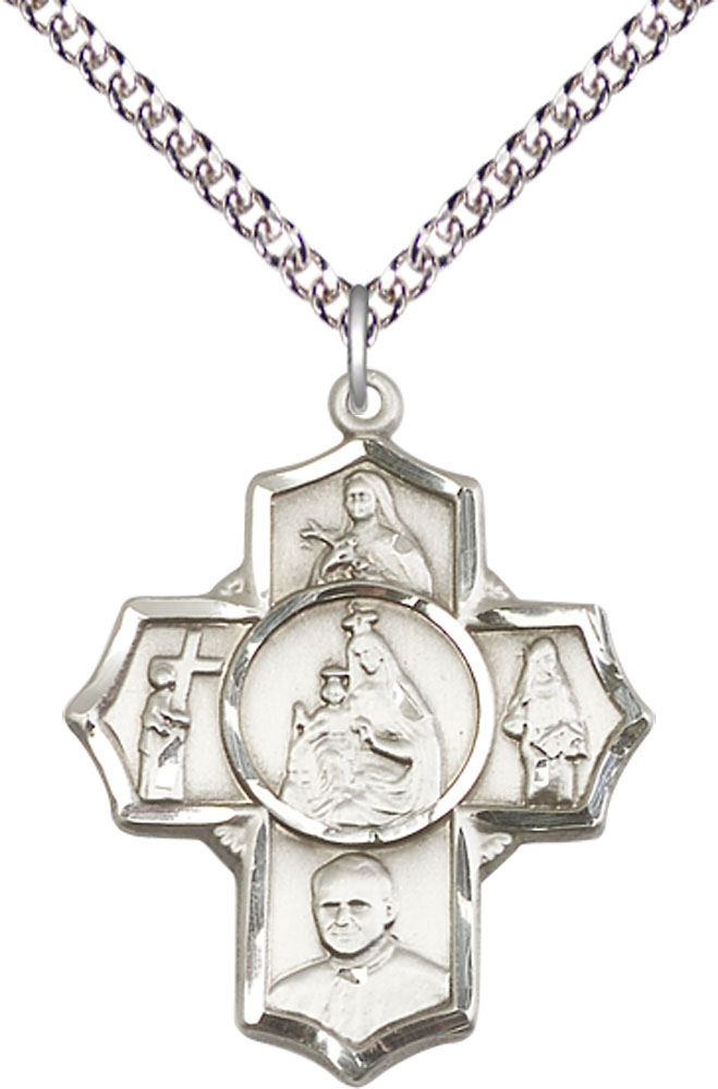 Sterling Silver Carmelite 4-Way Pendant on a 24 inch Sterling Silver Heavy Curb chain