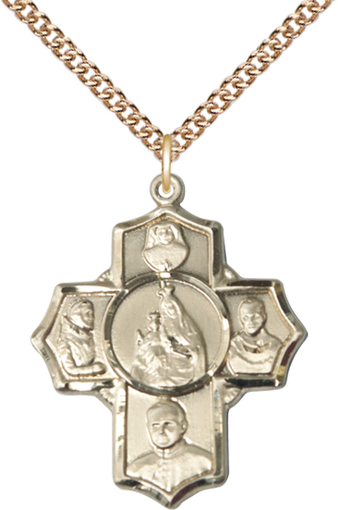 14kt Gold Filled Polish 4-Way Pendant on a 24 inch Gold Filled Heavy Curb chain