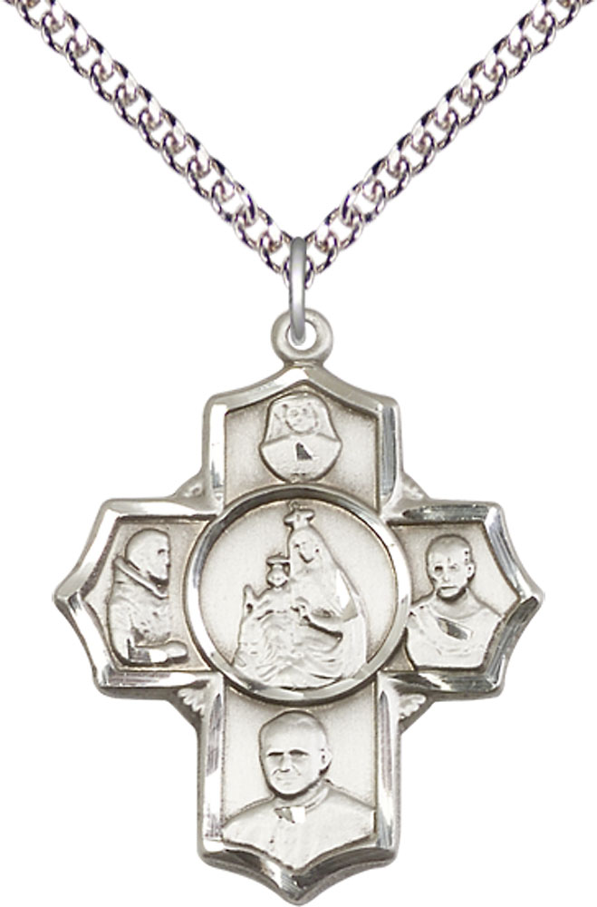Sterling Silver Polish 4-Way Pendant on a 24 inch Sterling Silver Heavy Curb chain