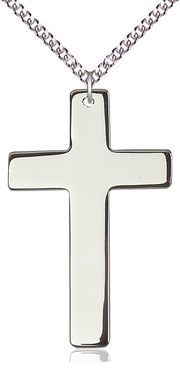 Sterling Silver Cross Pendant on a 24 inch Sterling Silver Heavy Curb chain